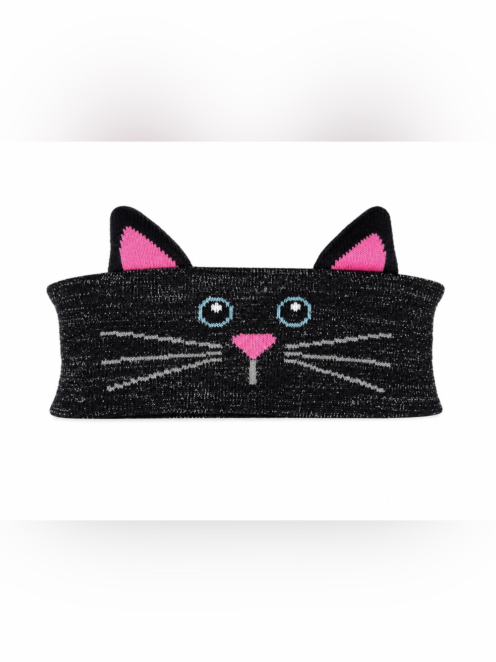 Cupcakes & Cartwheels Black Cat Knit Ear Warmer Headband Kids Winter Cozy Pink